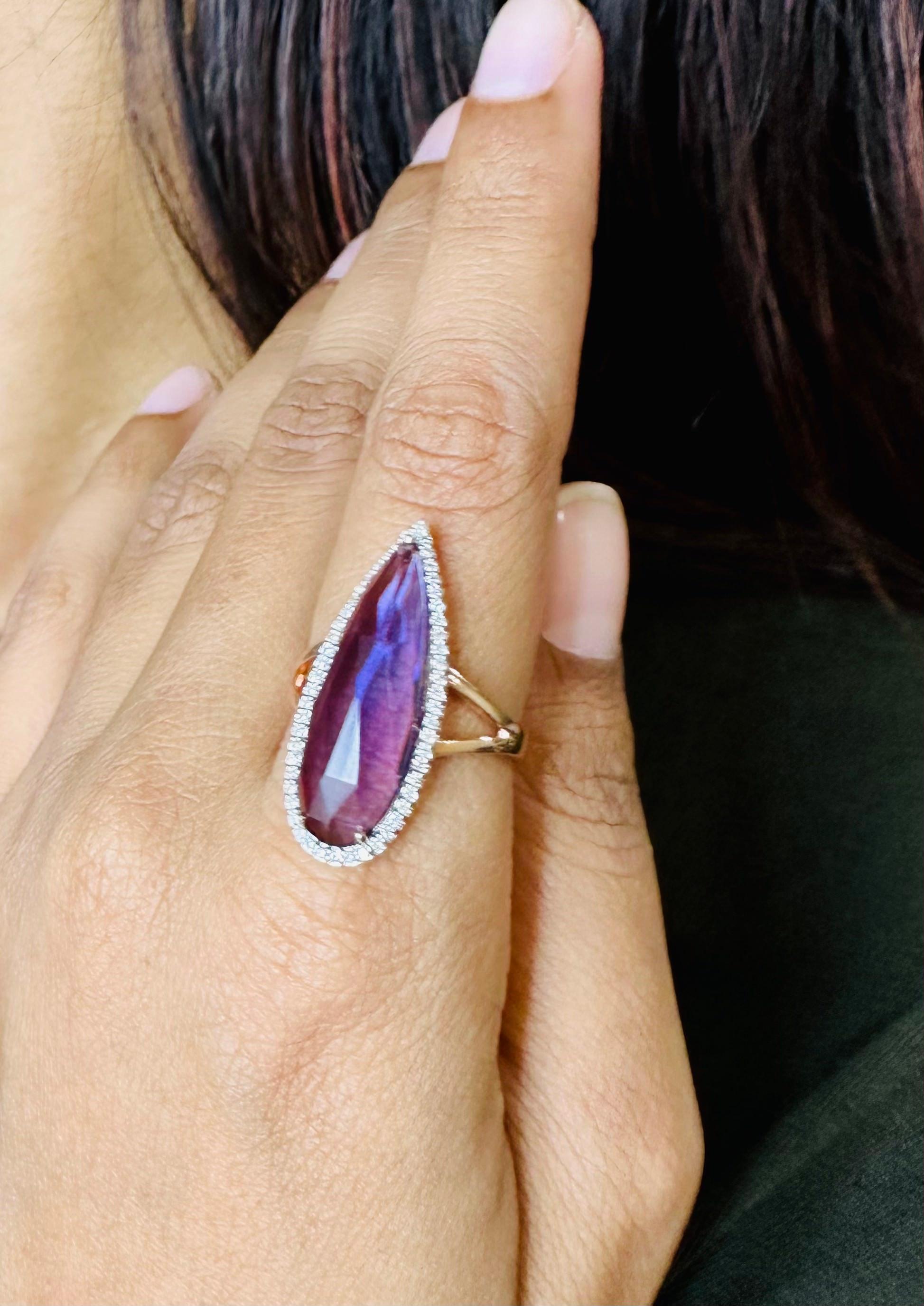 For Sale:  Crystal Clear Statement Amethyst Ring in 14k Rose Gold Settings & Halo Diamonds 4