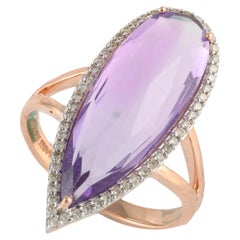 Crystal Clear Statement Amethyst Ring in 14k Rose Gold Settings & Halo Diamonds