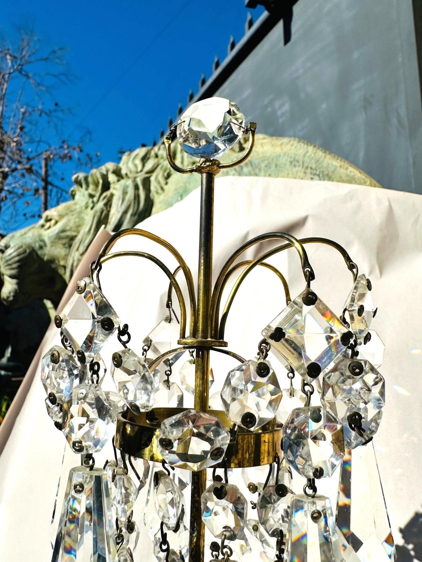 Candelabro Girandoles de Cristal Azul Cobalto y Luz de Bronce Dorado en venta 11