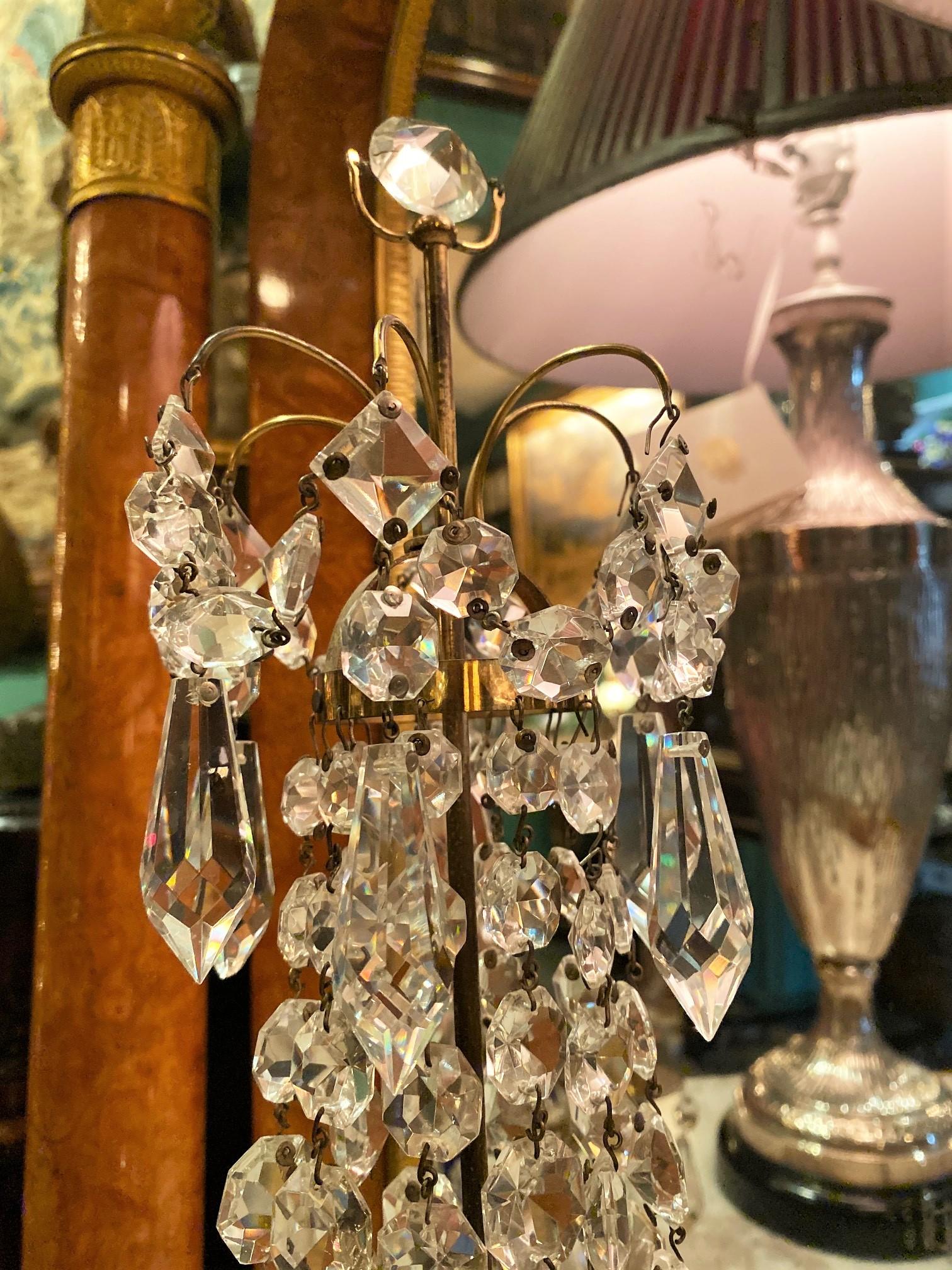 Candelabro Girandoles de Cristal Azul Cobalto y Luz de Bronce Dorado en venta 1