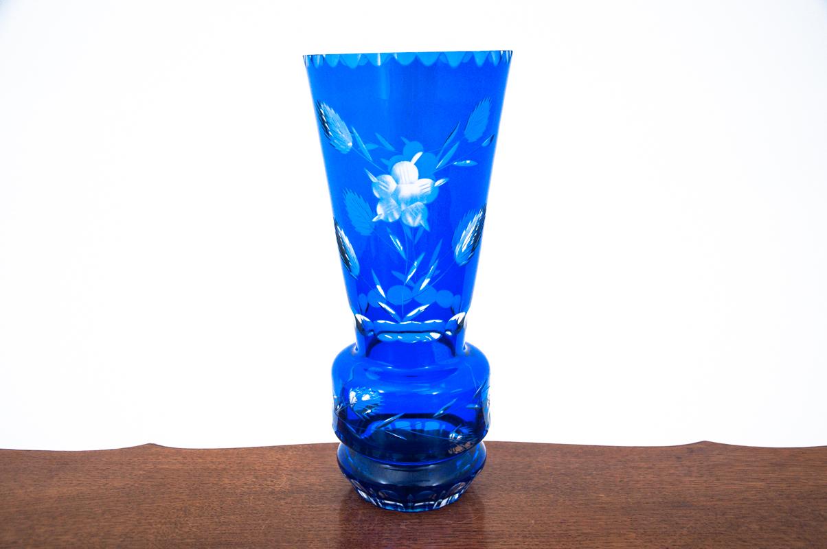 Mid-Century Modern Crystal Cobalt Blue Vase