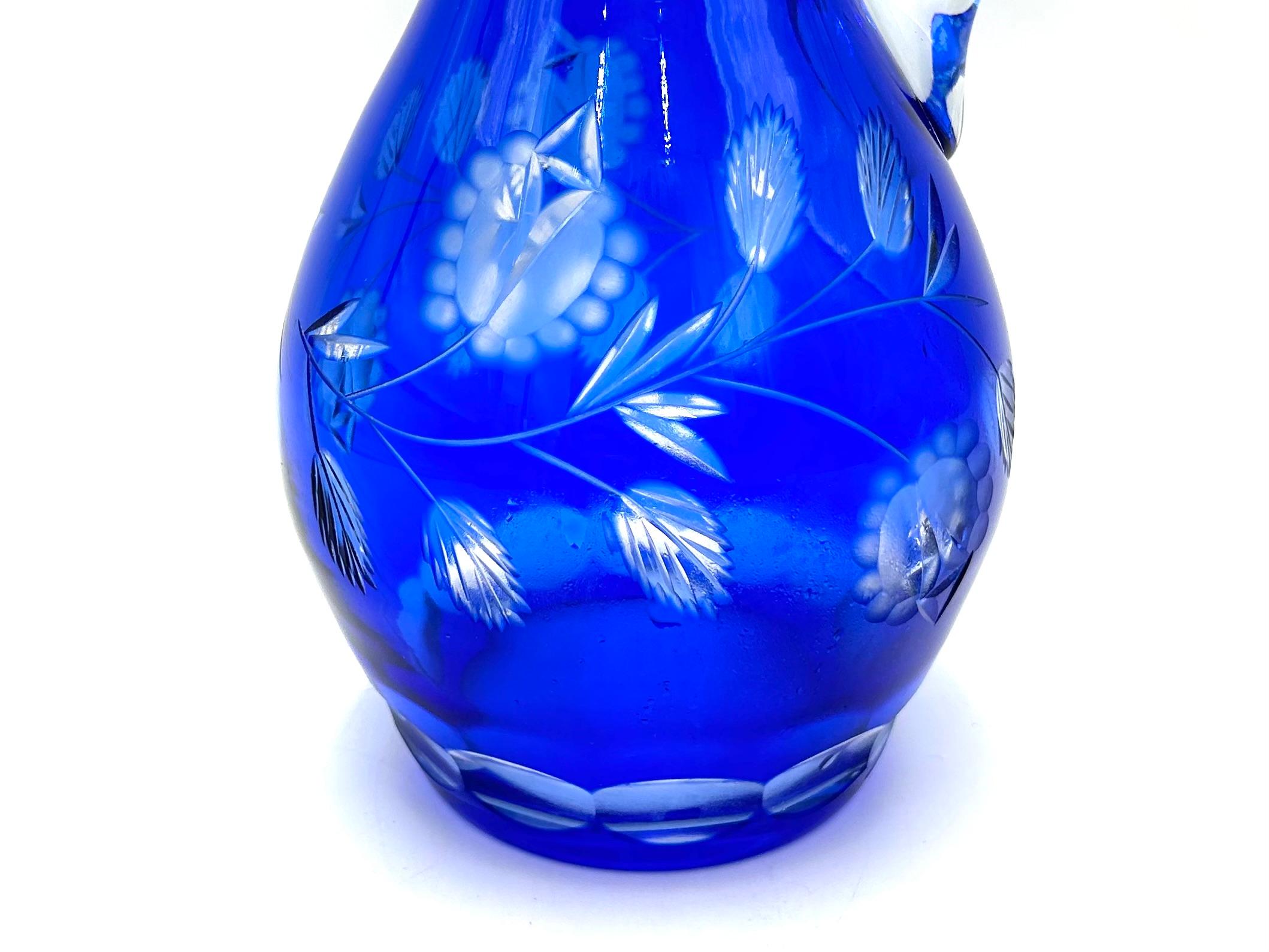 Mid-20th Century Crystal Cobalt Carafe Decanter, Poland, 1960s For Sale