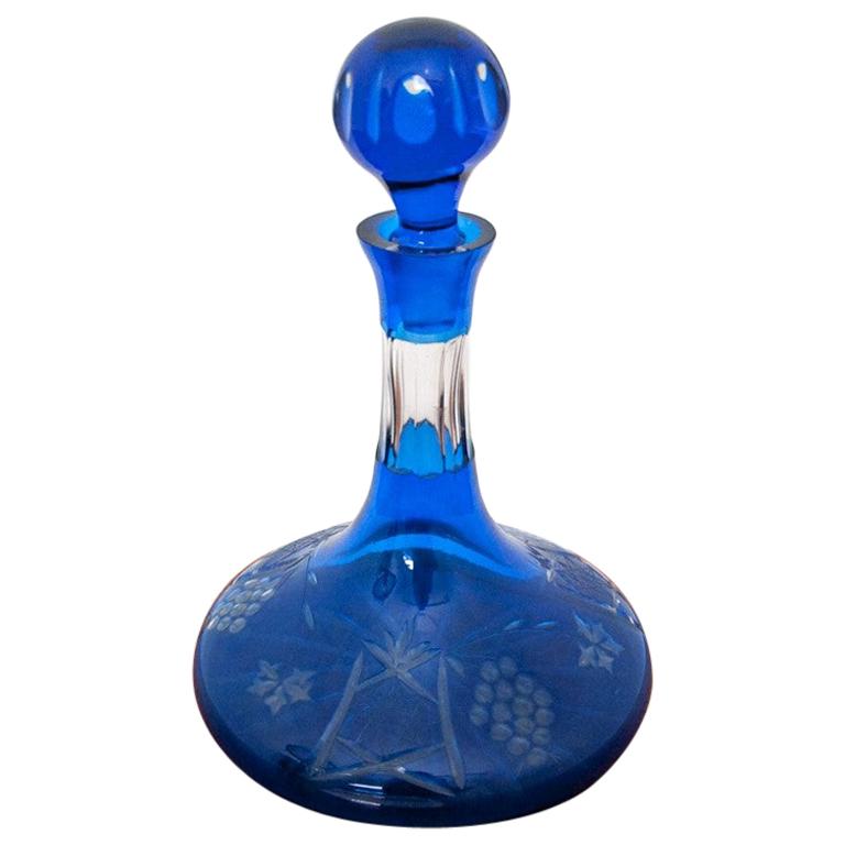 Crystal Cobalt Carafe Decanter, Poland, 1960s at 1stDibs