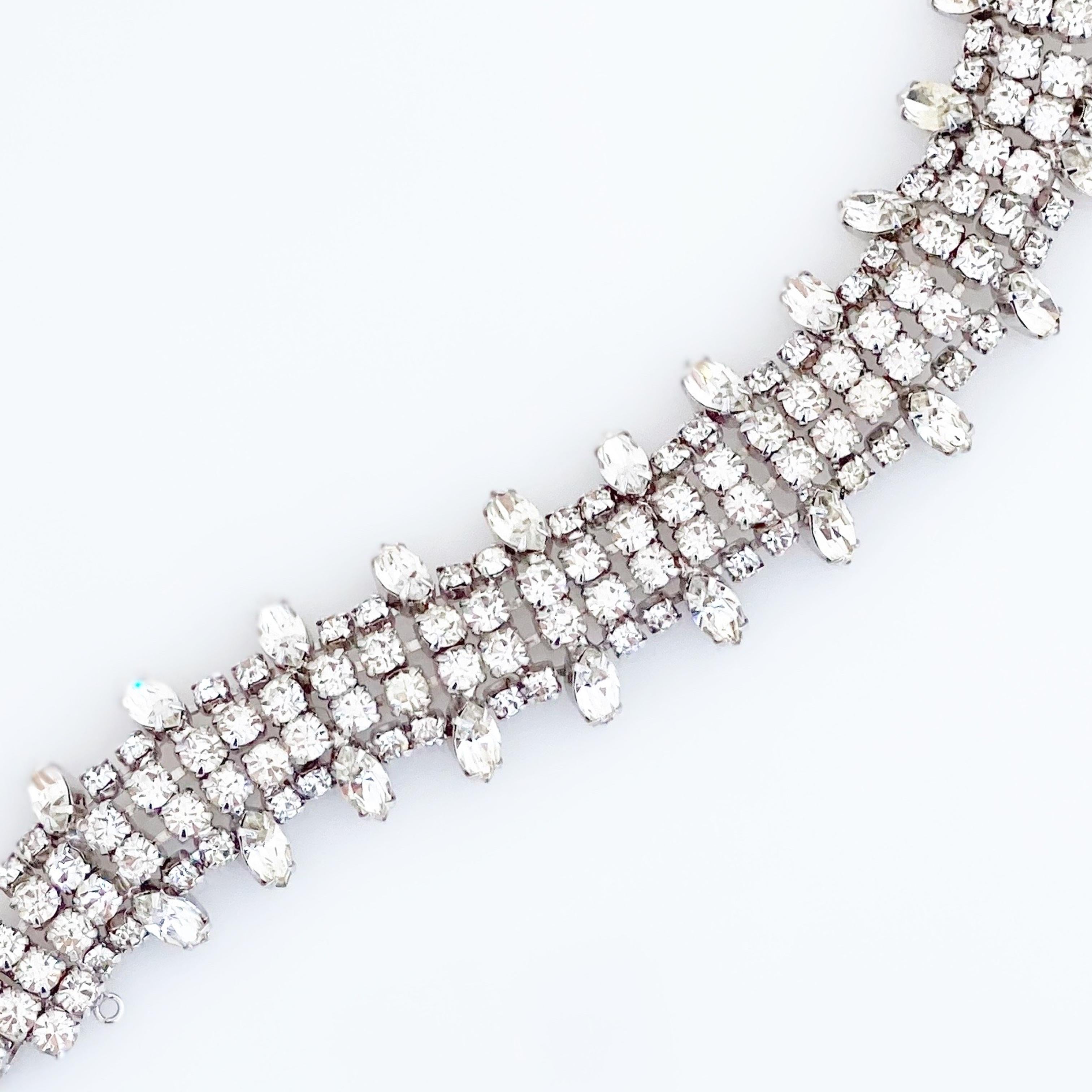 Modern Crystal Cocktail Bracelet With Navette Accents By Weiss, 1950s