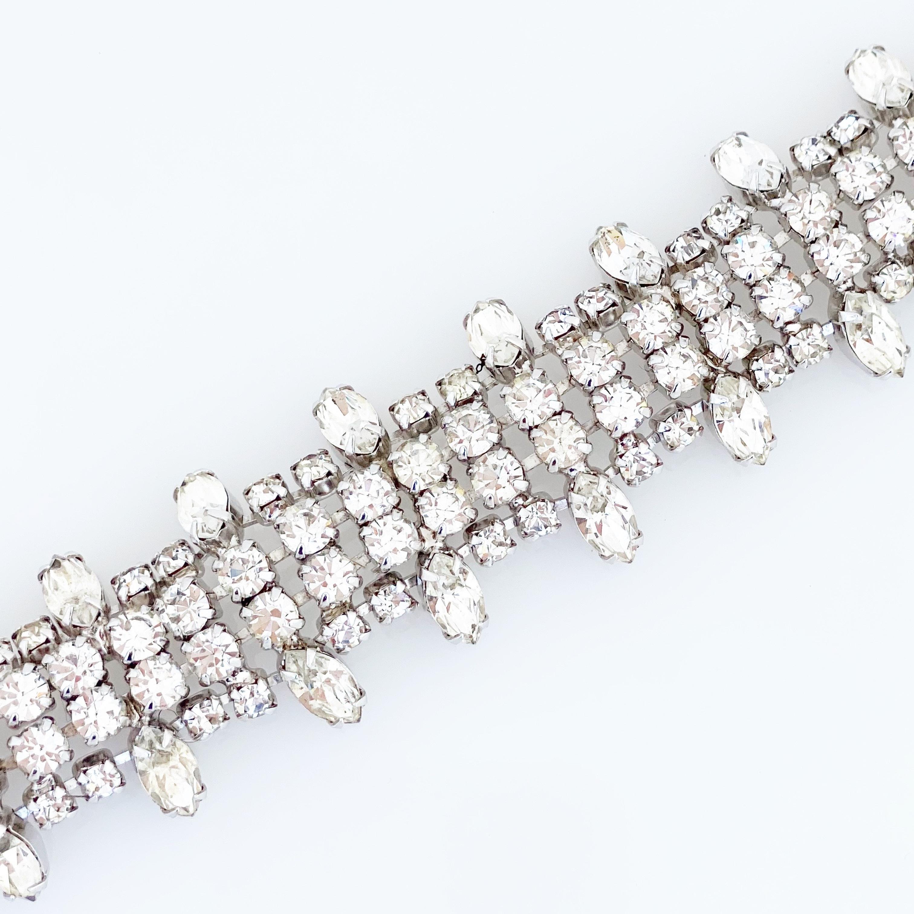 Women's Crystal Cocktail Bracelet With Navette Accents By Weiss, 1950s