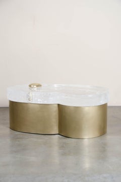 Crystal Cocktail Table with Brass Cloud Base by Robert Kuo, Limited Edition