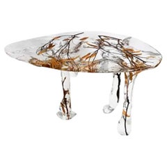 Mesa de centro adornada con ramas de cristal - Lujoso diseño de ramas de cristal y madera