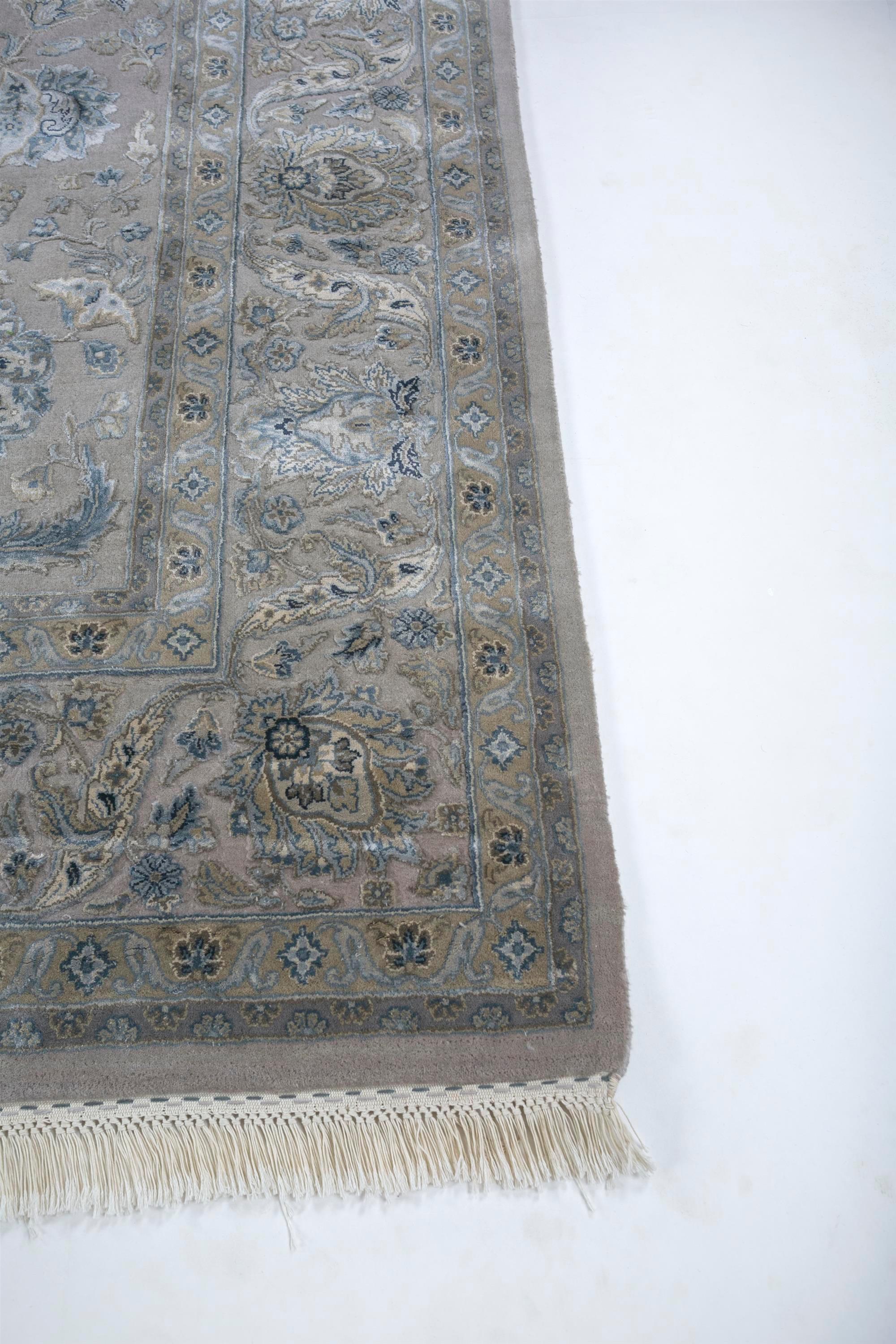 Tribal Tapis noué à la main gris cristal de rocaille et bleu de Chine 270x360 cm en vente