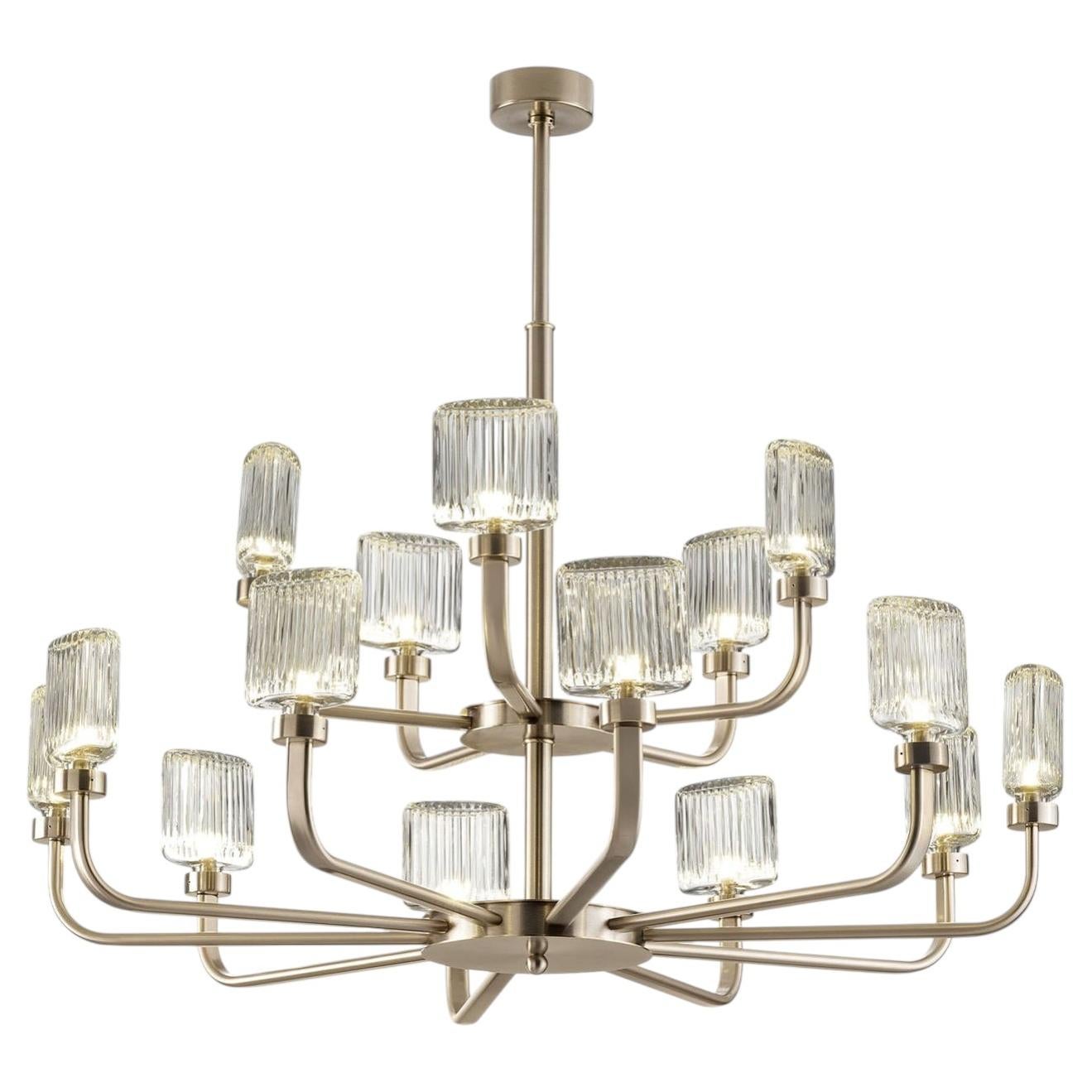 Crystal Cup Transparent crystal 15-Light Chandelier For Sale