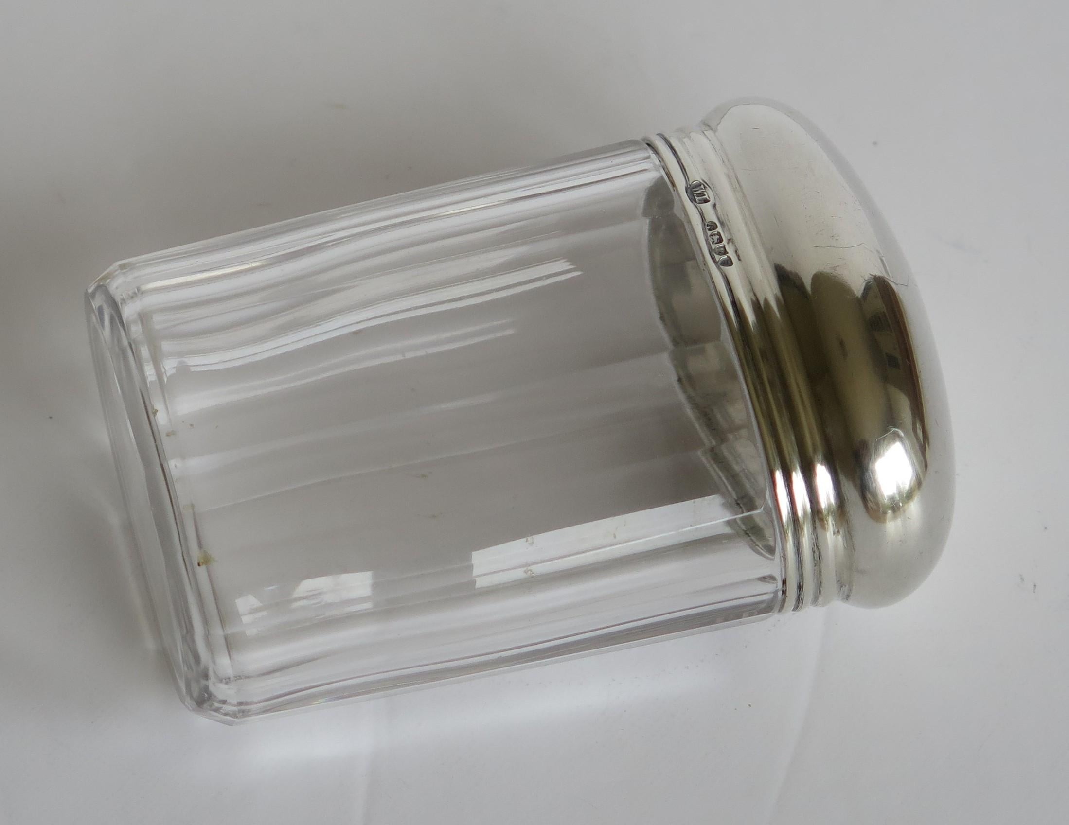 Hand-Crafted Crystal Cut Glass Bottle or Jar 41gm Sterling Silver Top, W Leuchars London 1881