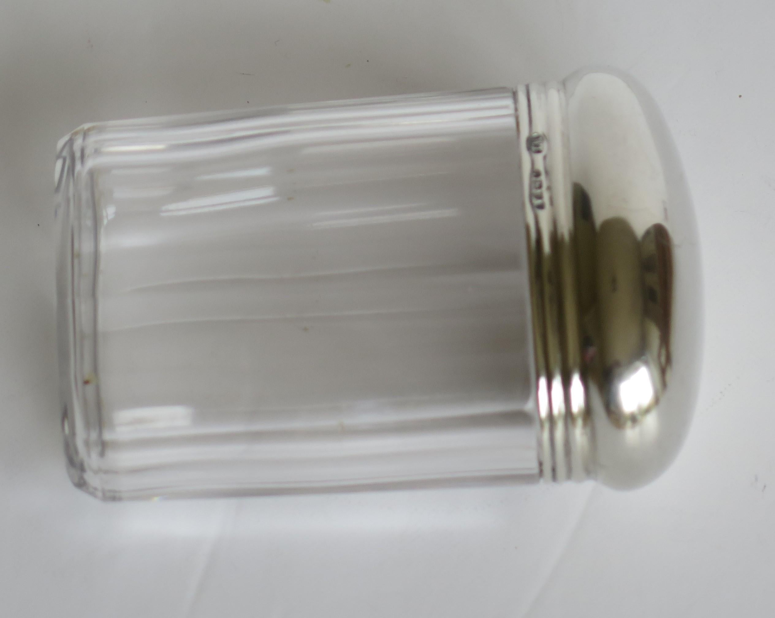 19th Century Crystal Cut Glass Bottle or Jar 41gm Sterling Silver Top, W Leuchars London 1881