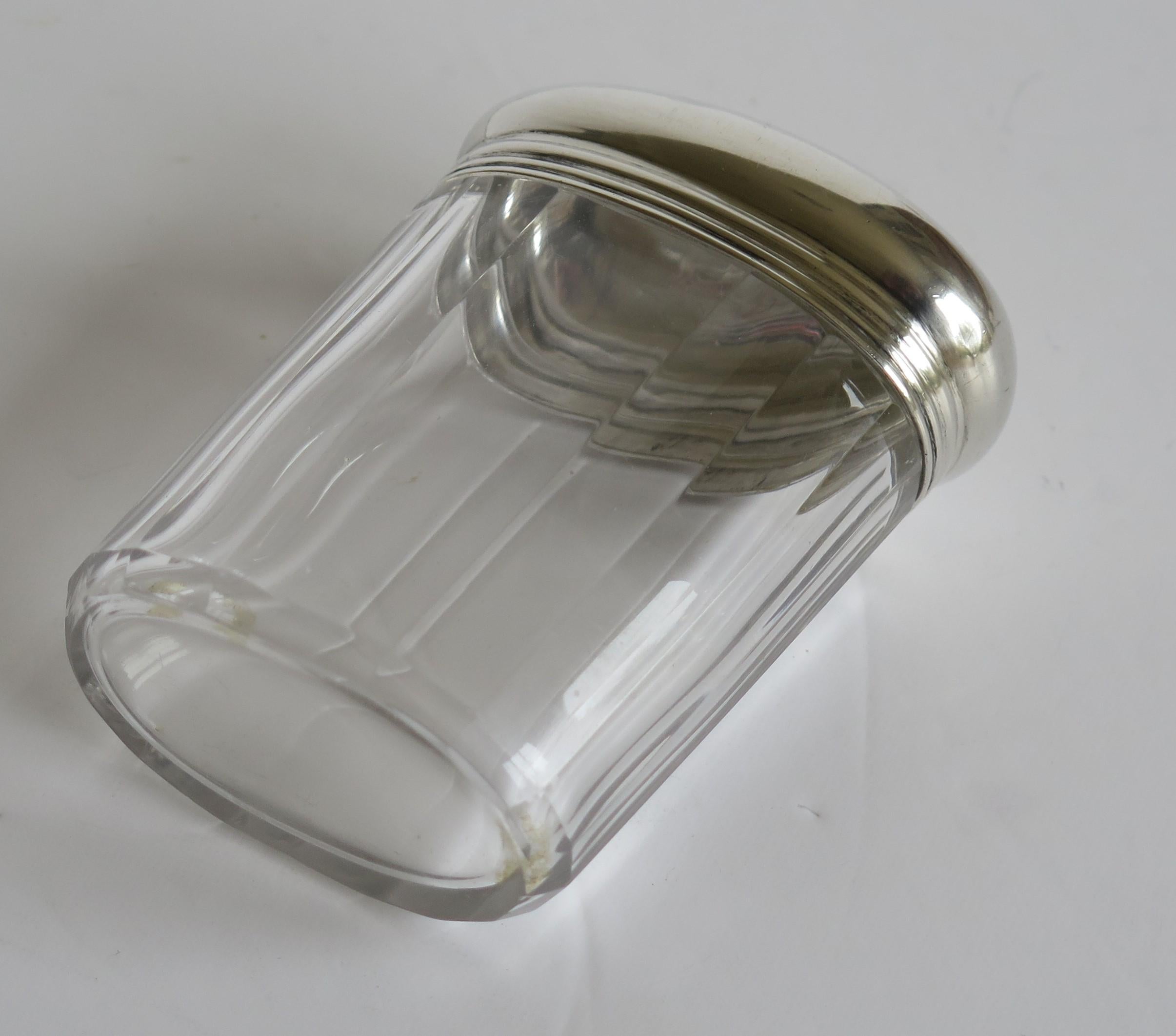 Crystal Cut Glass Bottle or Jar 41gm Sterling Silver Top, W Leuchars London 1881 1