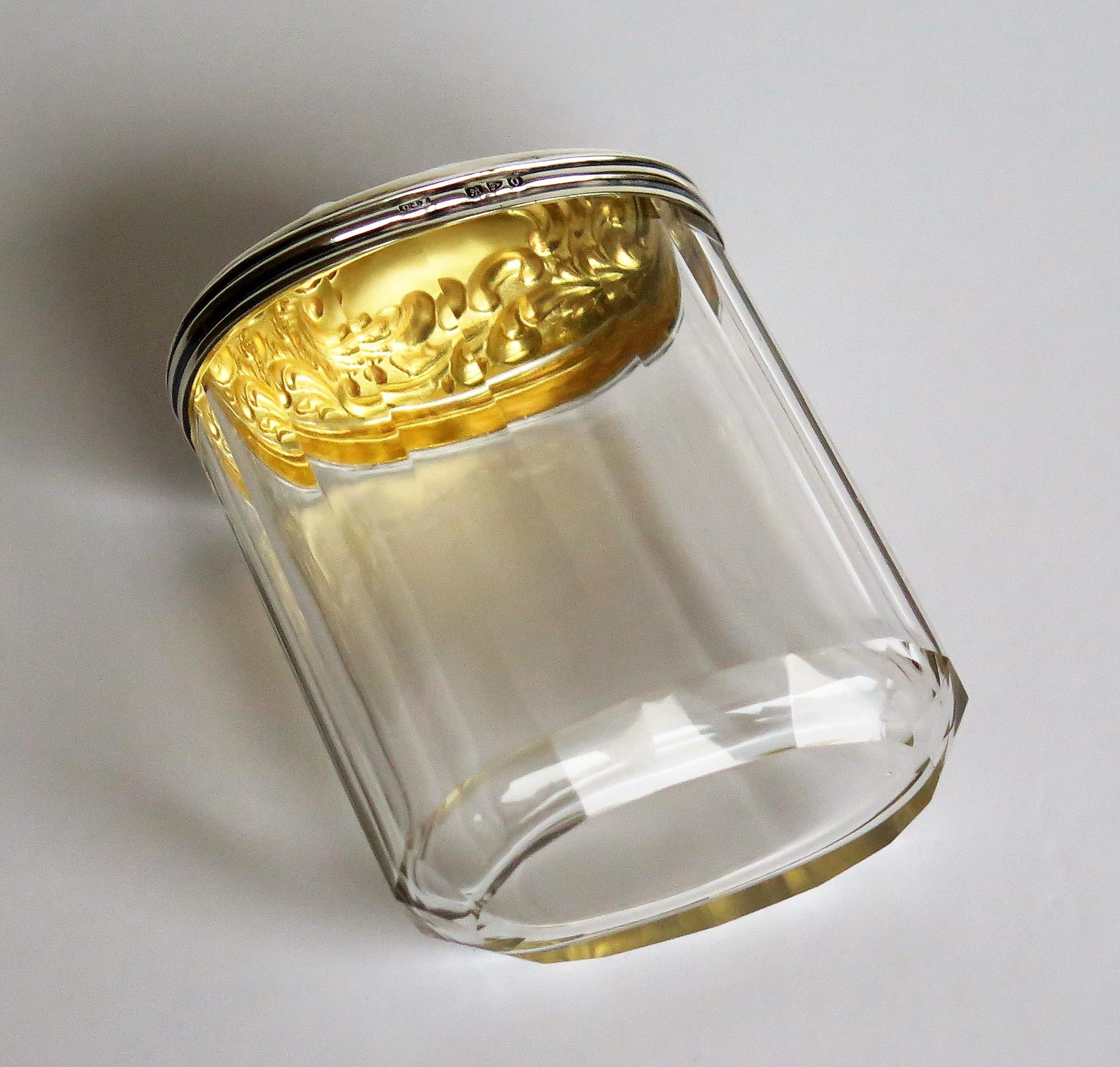 Kristallglasflasche oder -krug Jugendstil Silberdeckel von C J Fox Chester:: 1897 4