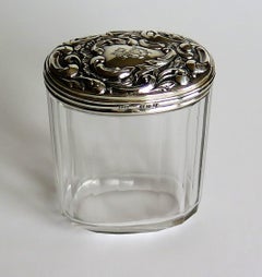 Crystal Cut Glass Bottle or Jar Art Nouveau Silver Top by C J Fox Chester, 1897