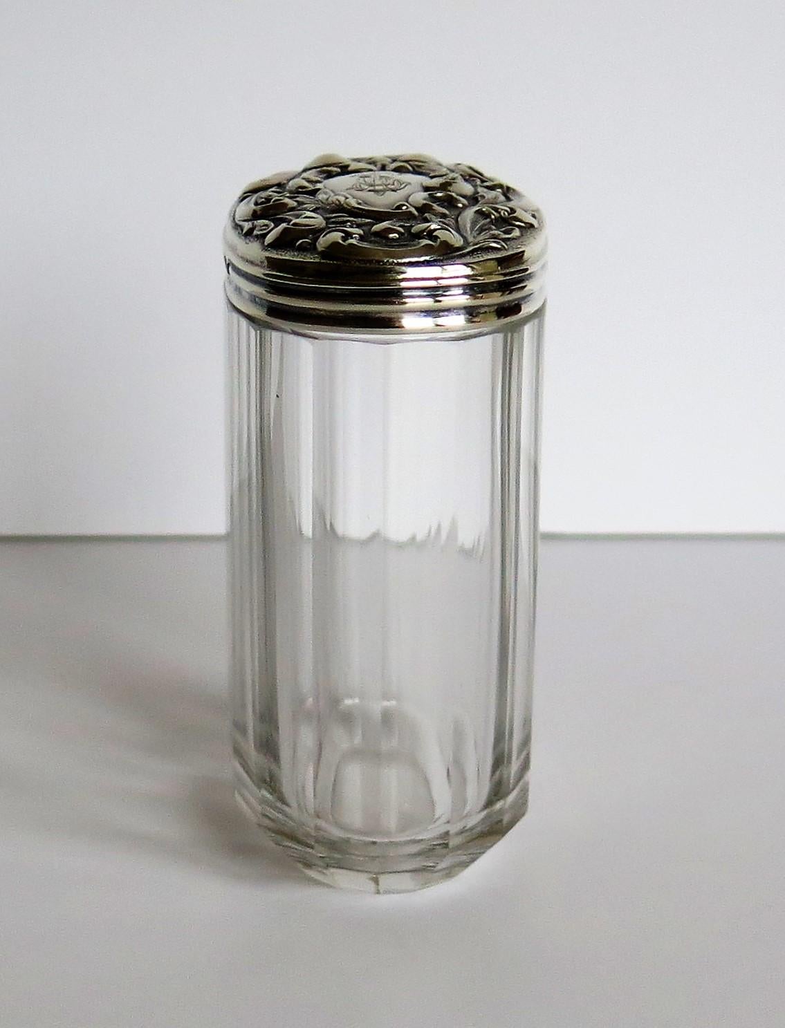 Crystal Cut Glass Bottle or Jar Art Nouveau Silver Top by C J Fox Chester, 1897 In Good Condition In Lincoln, Lincolnshire