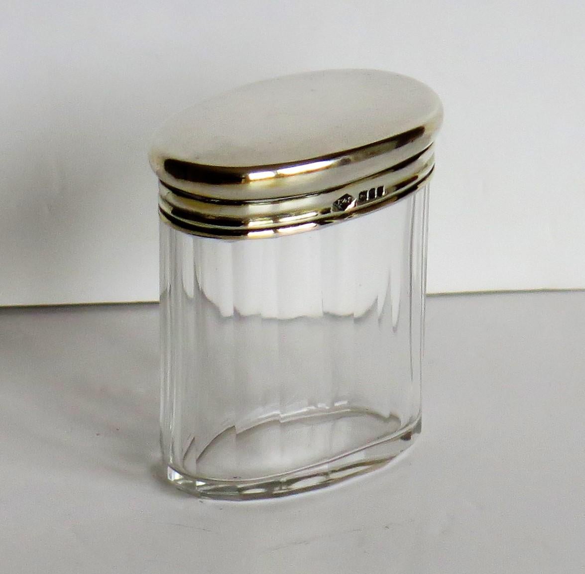 Crystal Cut Glass Bottle or Jar Sterling Silver Top by Edward & Sons London 1911 1