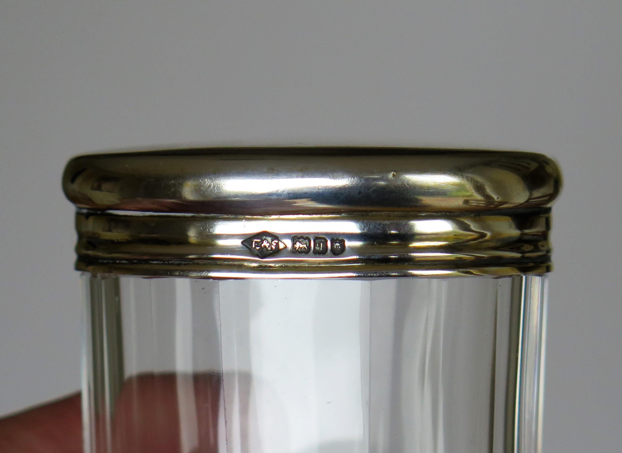 Crystal Cut Glass Bottle or Jar Sterling Silver Top by Edward & Sons London 1911 5