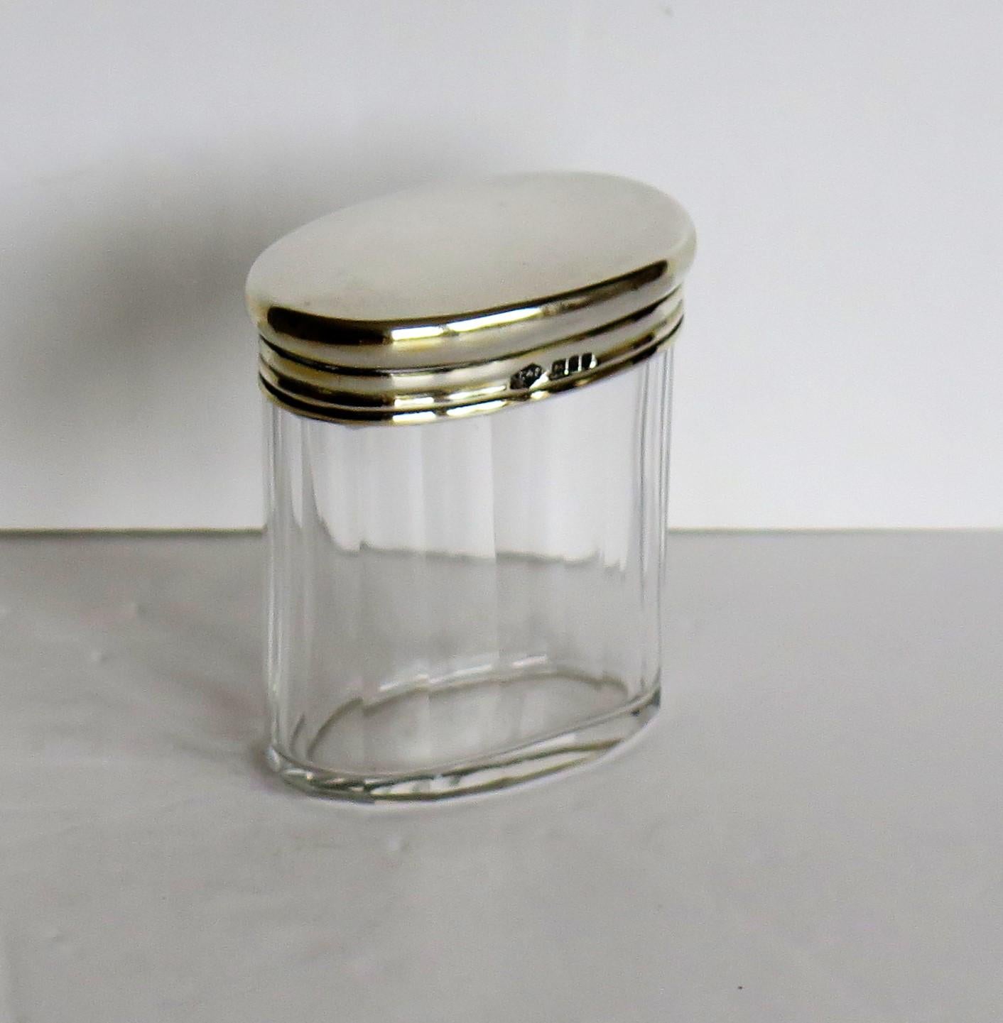 Edwardian Crystal Cut Glass Bottle or Jar Sterling Silver Top by Edward & Sons London 1911