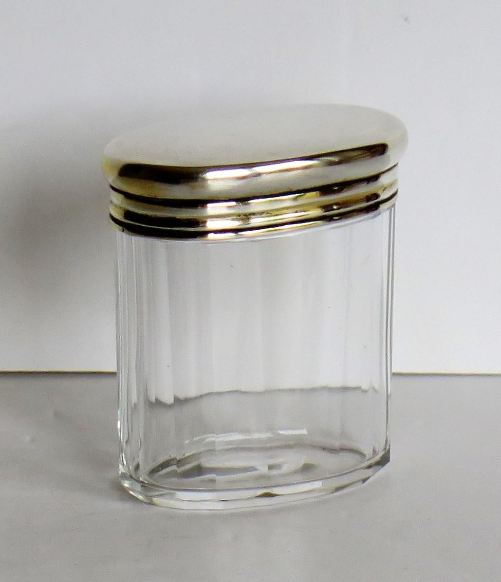 English Crystal Cut Glass Bottle or Jar Sterling Silver Top by Edward & Sons London 1911