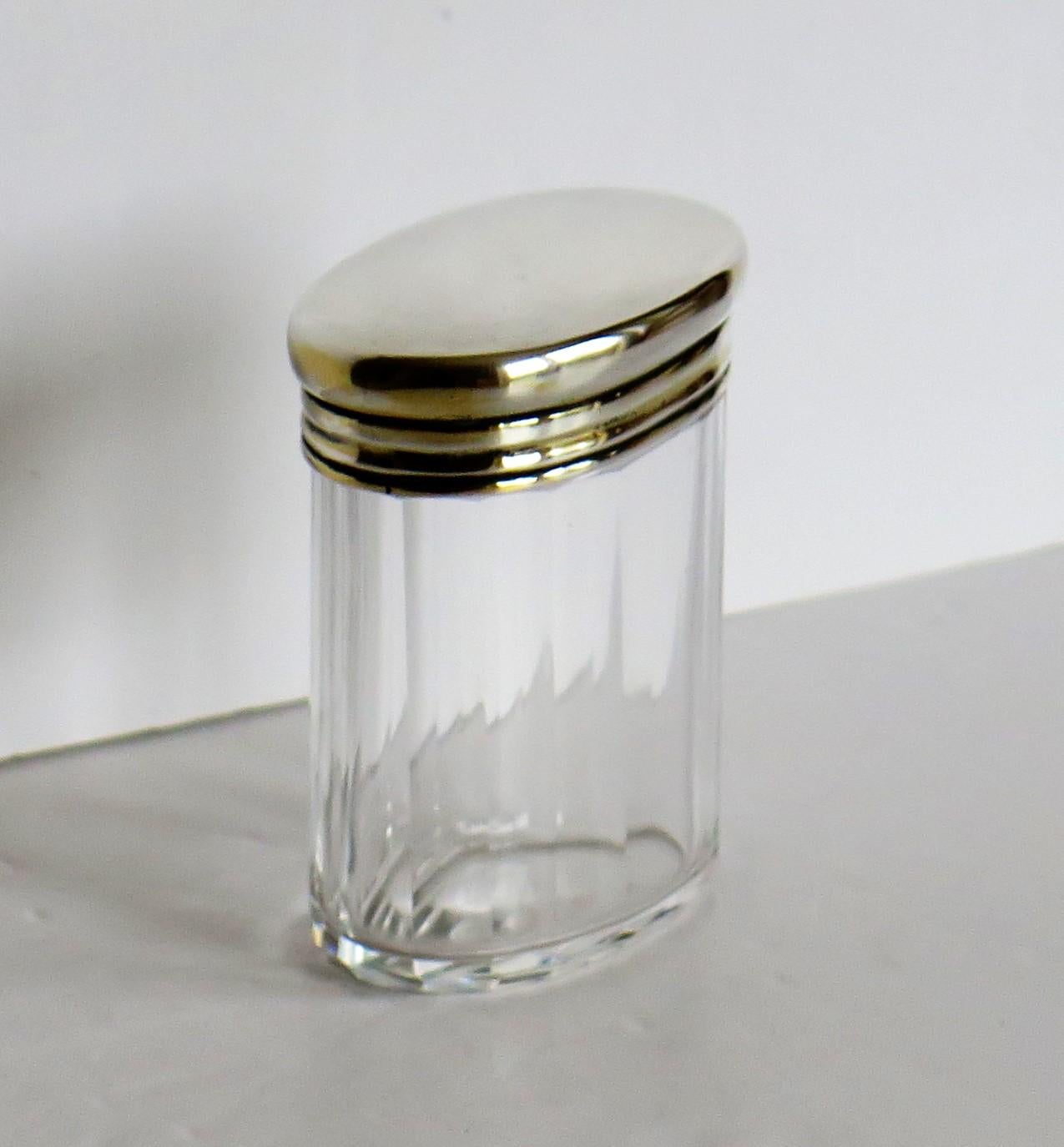 Hand-Crafted Crystal Cut Glass Bottle or Jar Sterling Silver Top by Edward & Sons London 1911