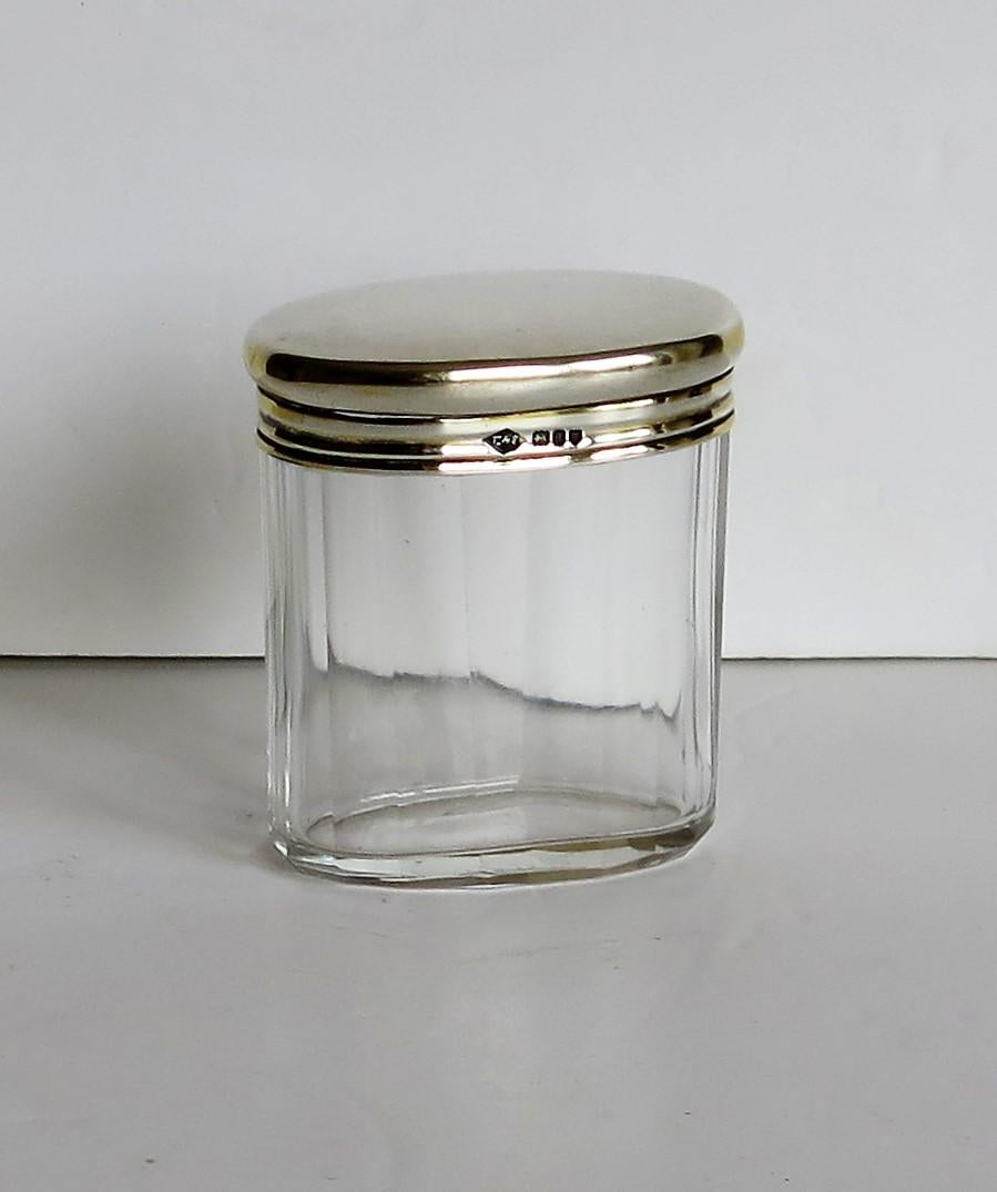 20th Century Crystal Cut Glass Bottle or Jar Sterling Silver Top by Edward & Sons London 1911