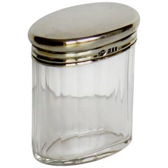 Crystal Cut Glass Bottle or Jar Sterling Silver Top by Edward & Sons London 1911
