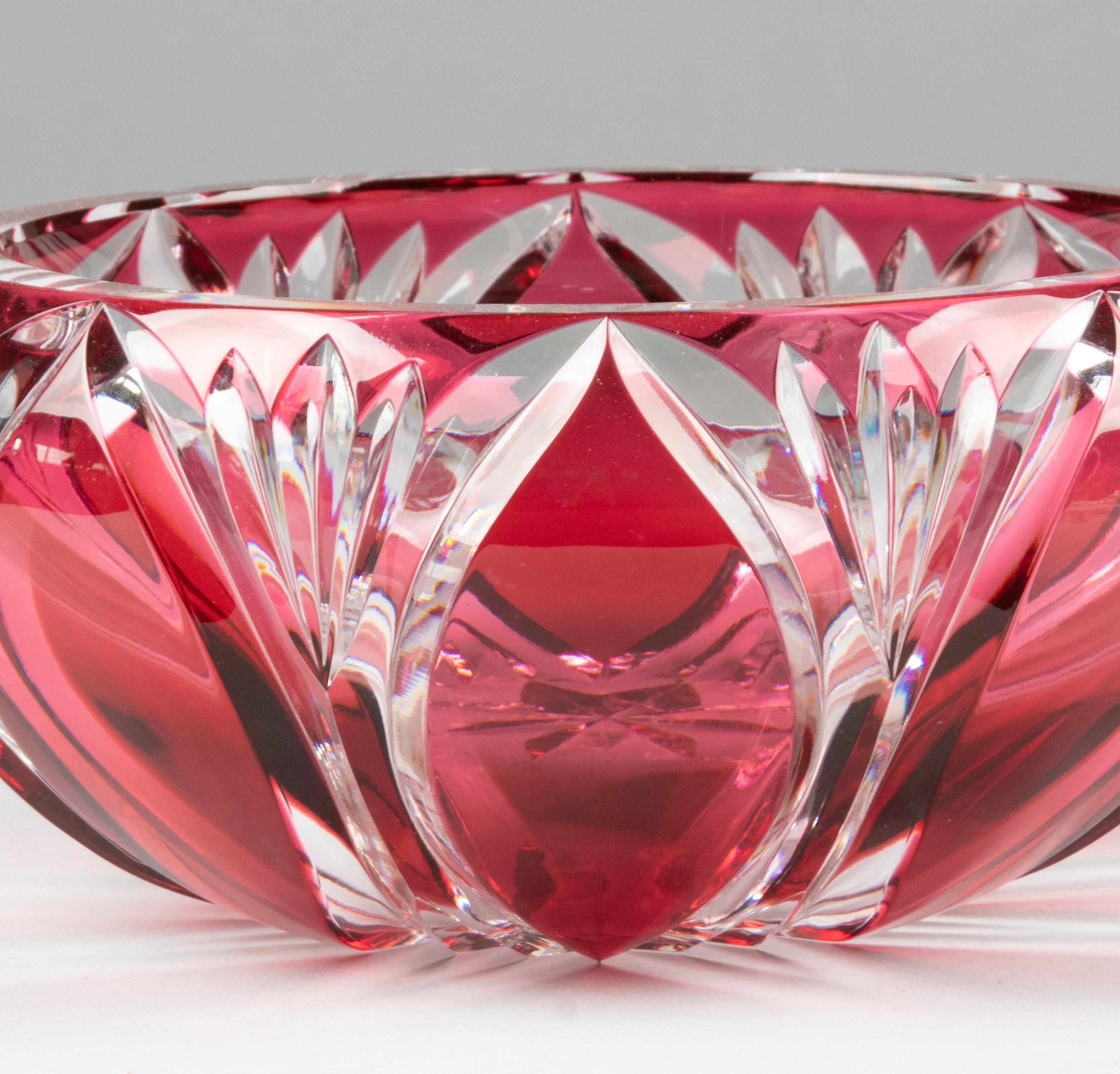 Mid-Century Modern Crystal Cut Red Bowl by Val Saint Lambert