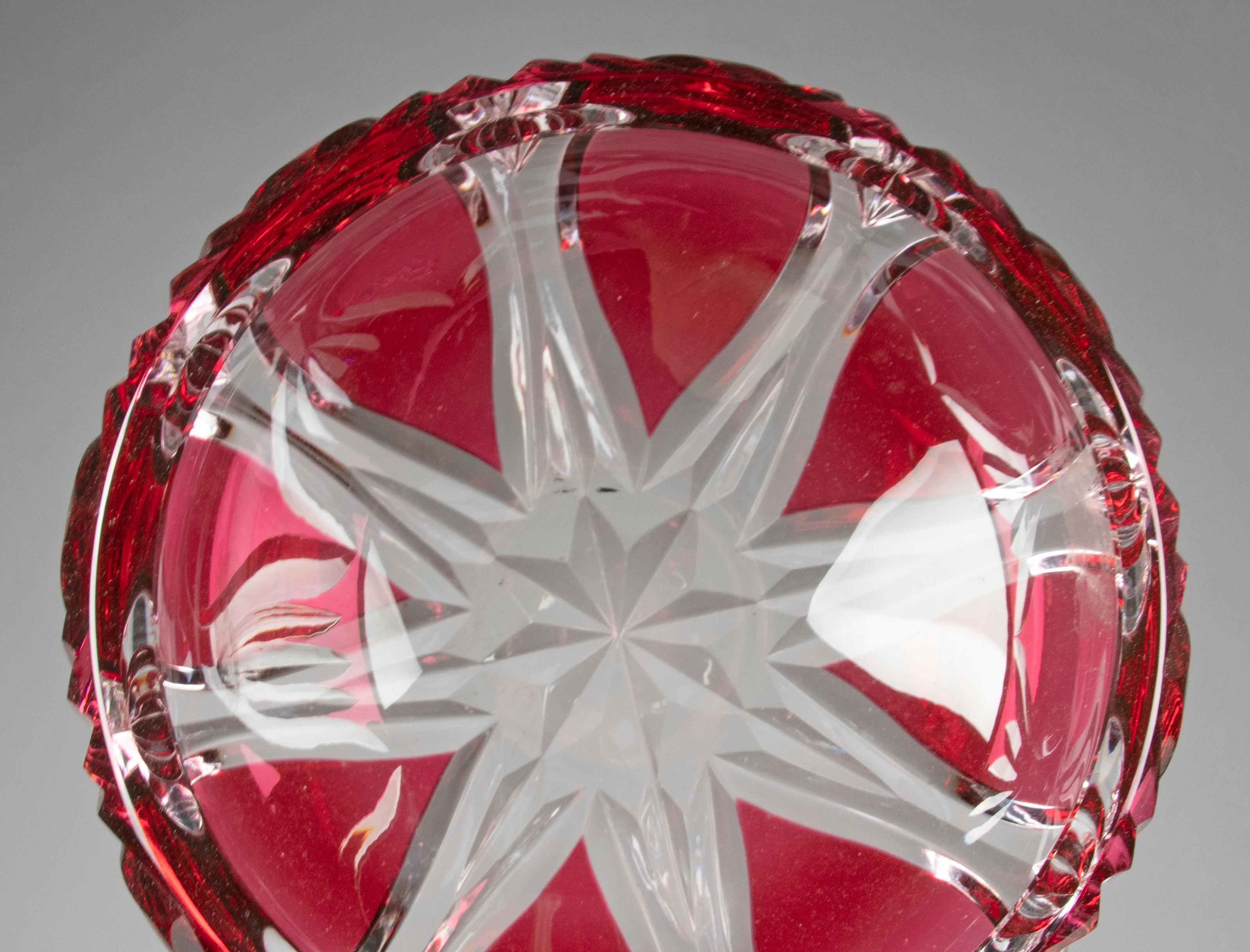 Belgian Crystal Cut Red Bowl by Val Saint Lambert