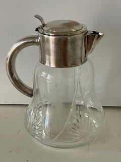 Vintage Crystal Cut Water Jug with Silverplate Handle, 1940, USA