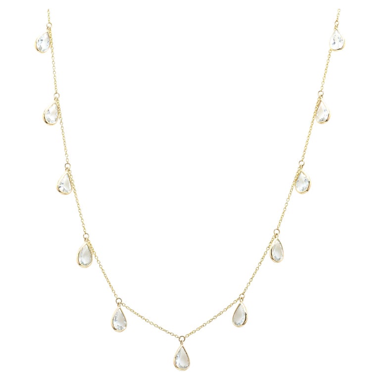 Crystal Dainty Drop Necklace in 18K Yellow Gold For Sale at 1stDibs
