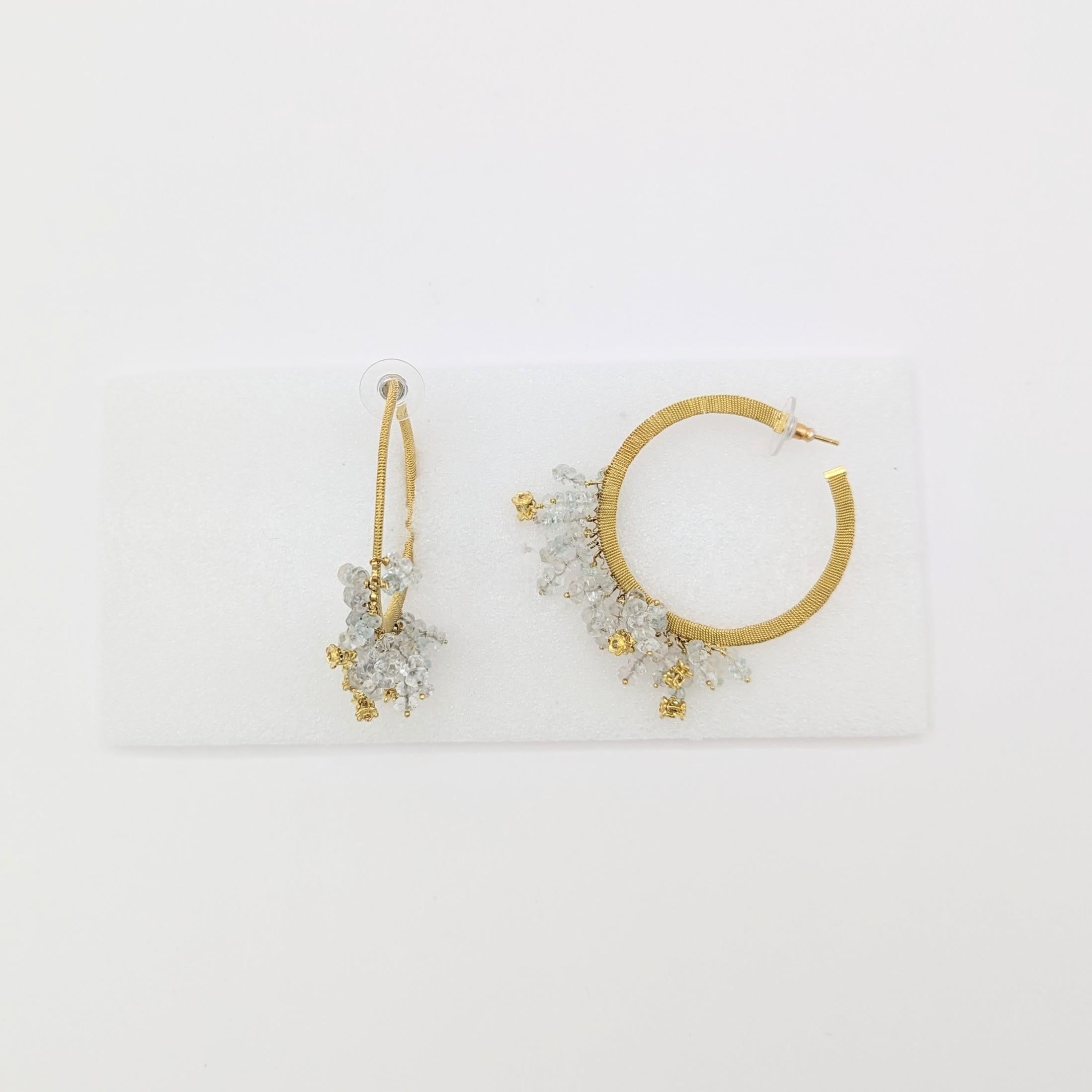 Crystal Dangle Hoop Earrings in 14K Yellow Gold In New Condition For Sale In Los Angeles, CA