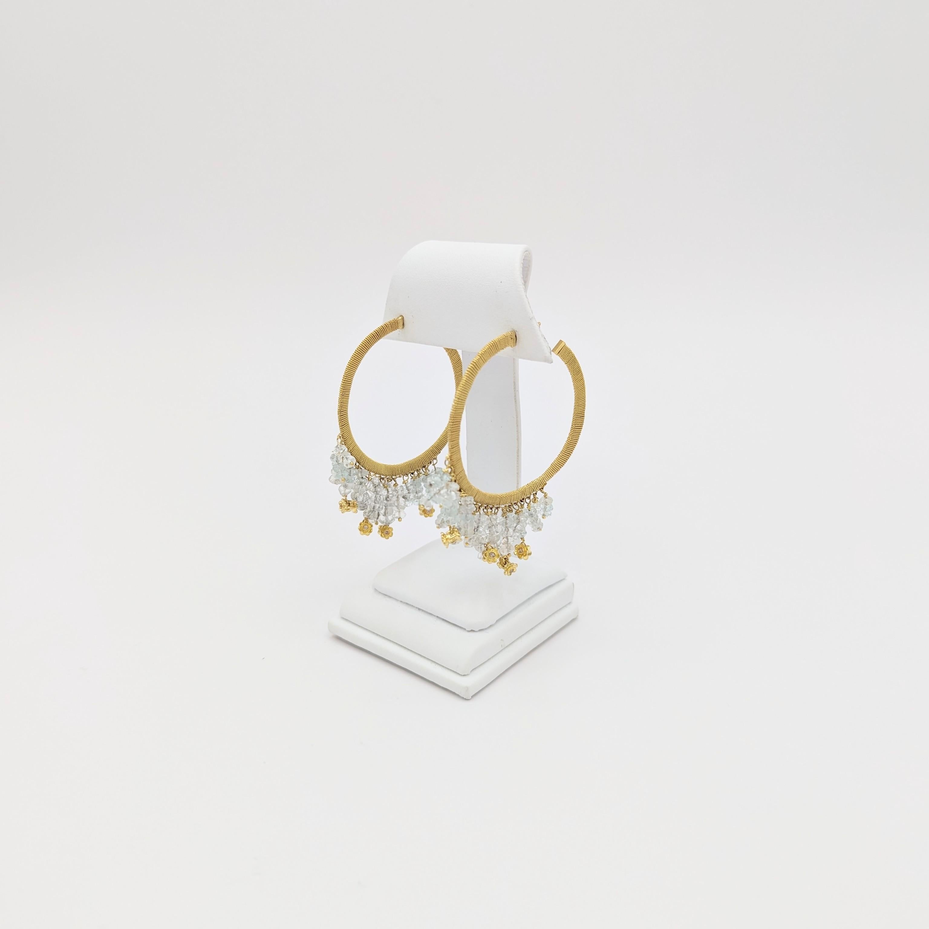 Women's or Men's Crystal Dangle Hoop Earrings in 14K Yellow Gold For Sale