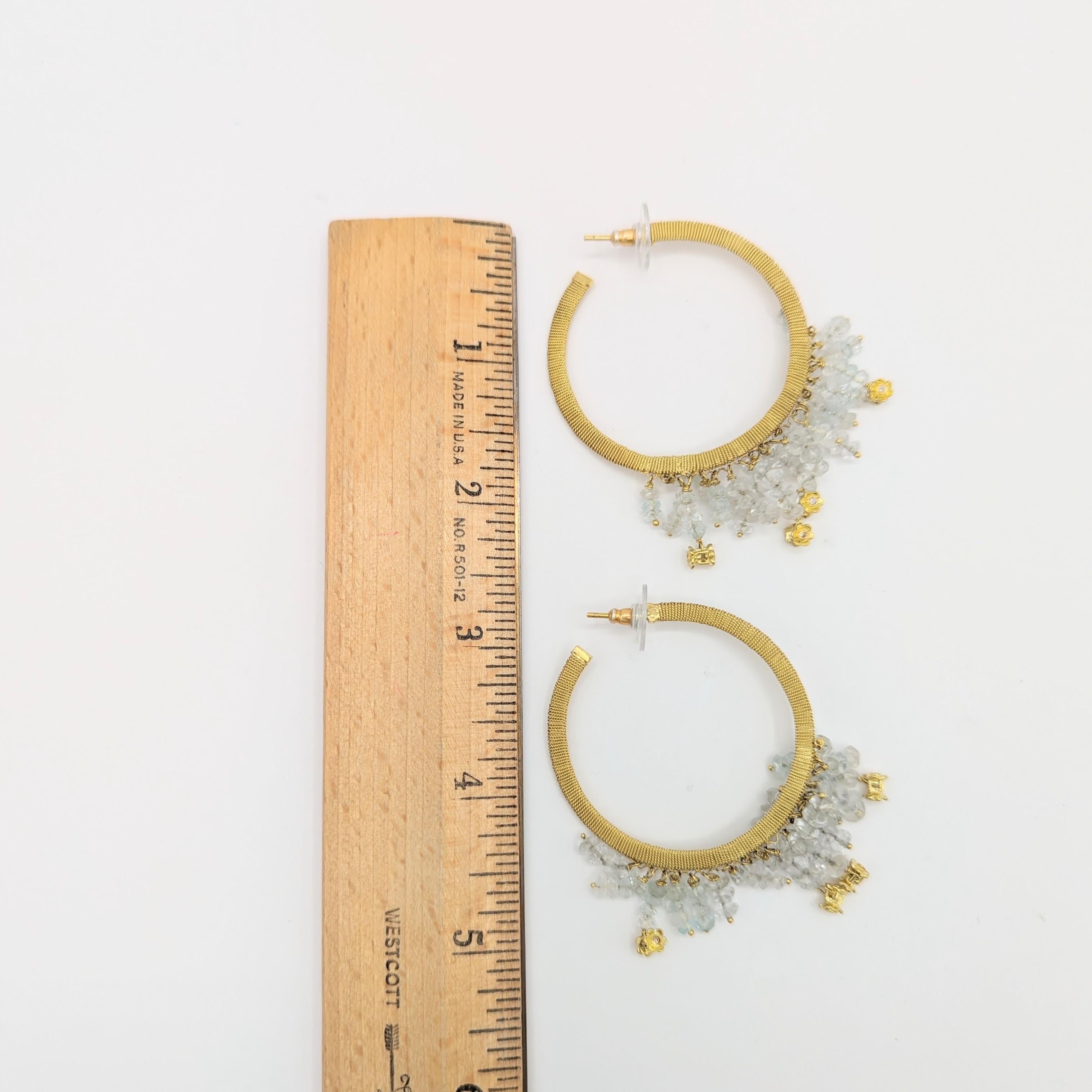 Crystal Dangle Hoop Earrings in 14K Yellow Gold For Sale 1
