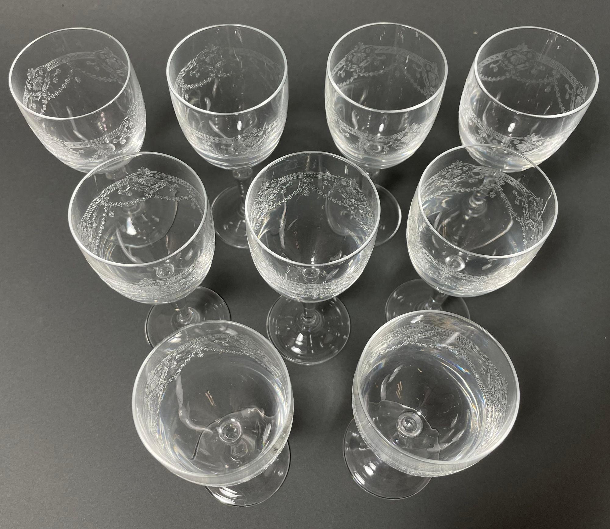Crystal D'Arques France Dampierre Etched Water Wine Goblets Set of 9 For Sale 4