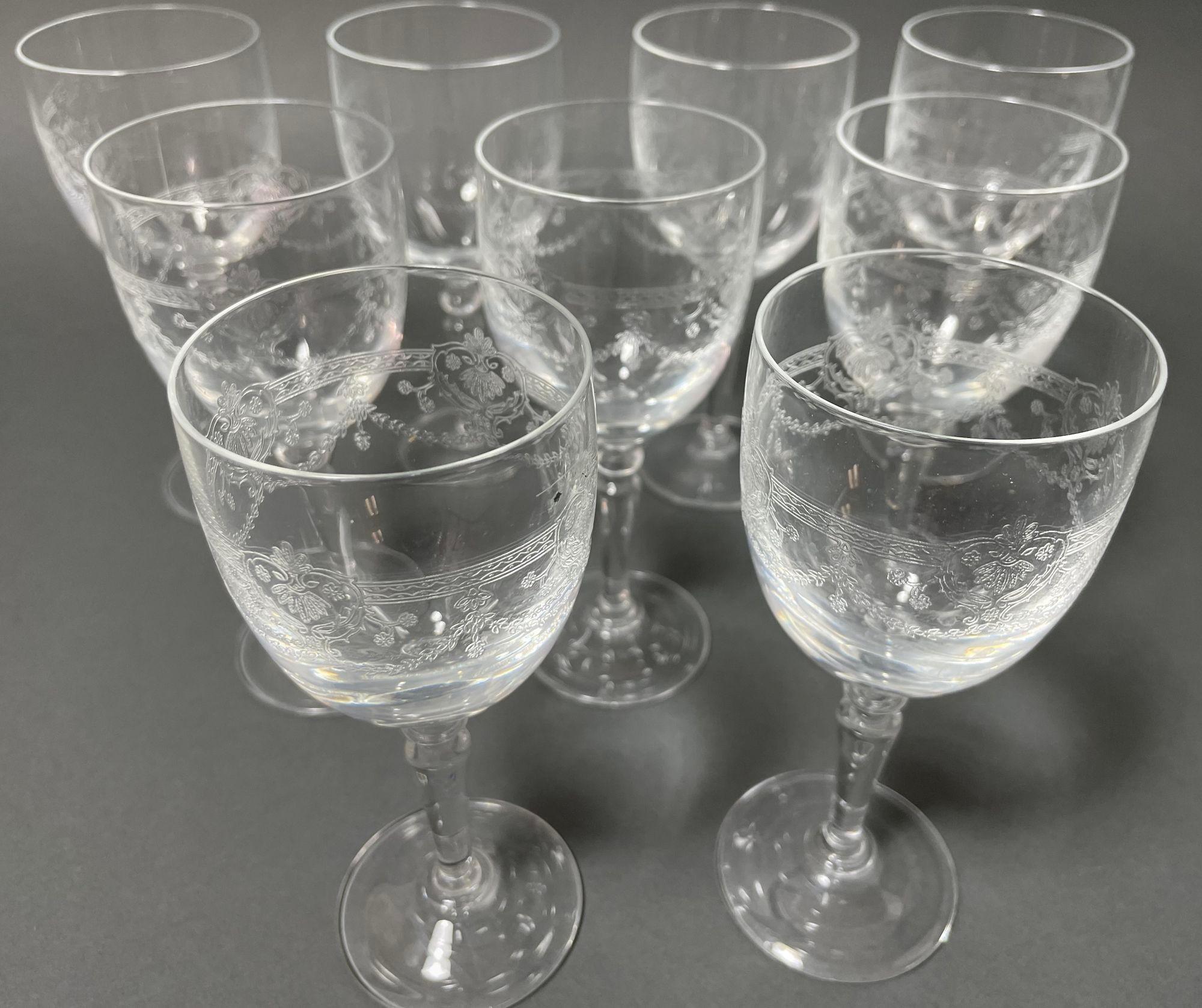 Crystal D'Arques France Dampierre Etched Water Wine Goblets Set of 9 For Sale 5