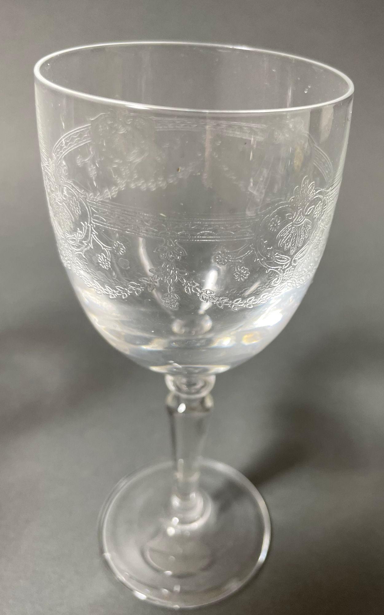 French Crystal D'Arques France Dampierre Etched Water Wine Goblets Set of 9 For Sale
