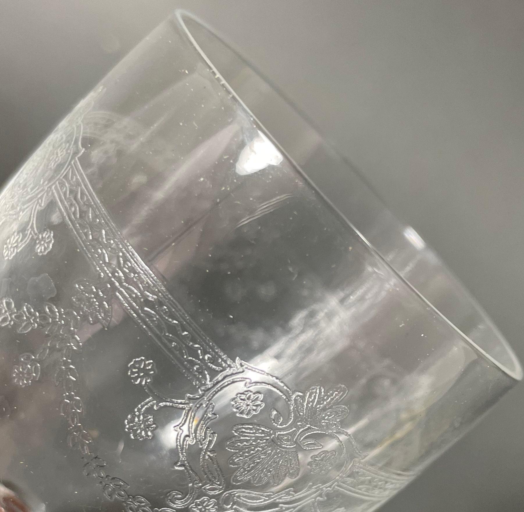 20th Century Crystal D'Arques France Dampierre Etched Water Wine Goblets Set of 9 For Sale