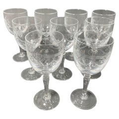 Antique Crystal D'Arques France Dampierre Etched Water Wine Goblets Set of 9