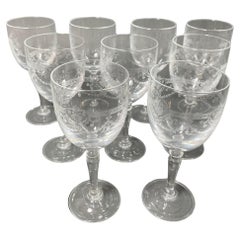Set de 9 Copas de Vino de Cristal D'Arques Francia Dampierre Grabado al Agua