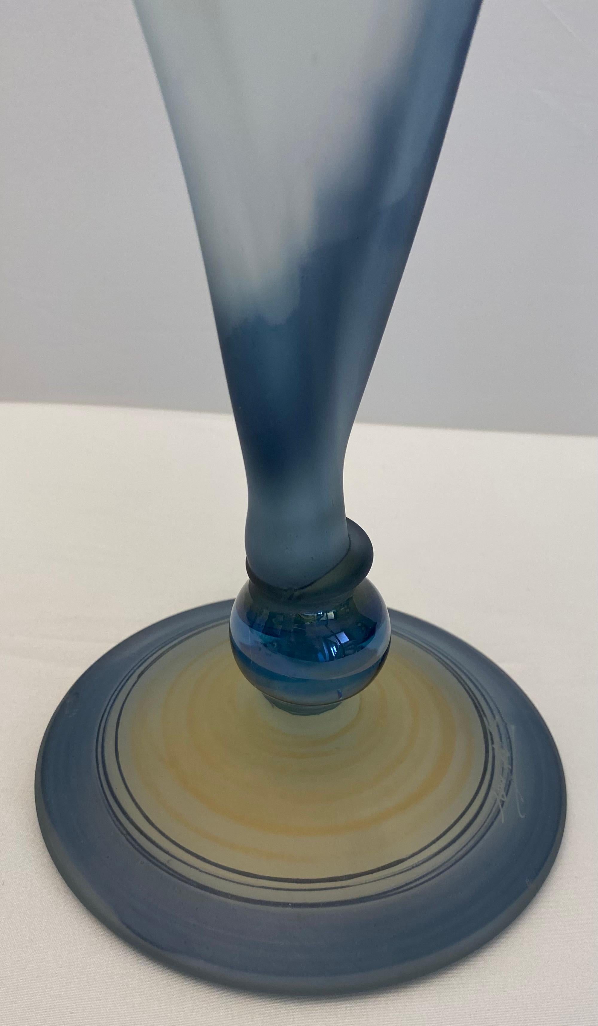 Crystal de Bayel Bacchus Erte Elite Etched Art Glass Trumpet Vase In Good Condition For Sale In Miami, FL