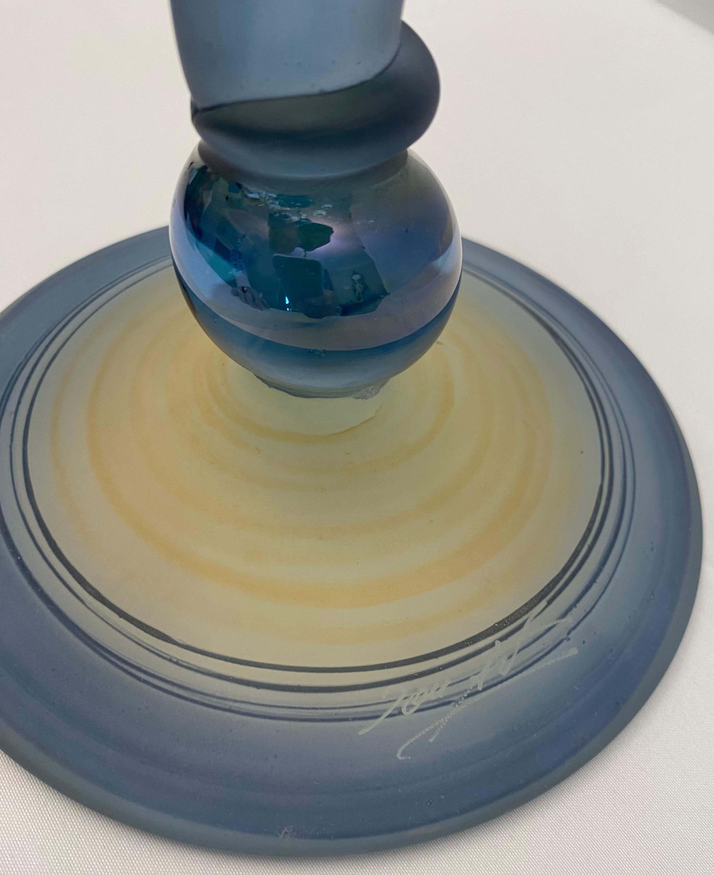 20th Century Crystal de Bayel Bacchus Erte Elite Etched Art Glass Trumpet Vase For Sale