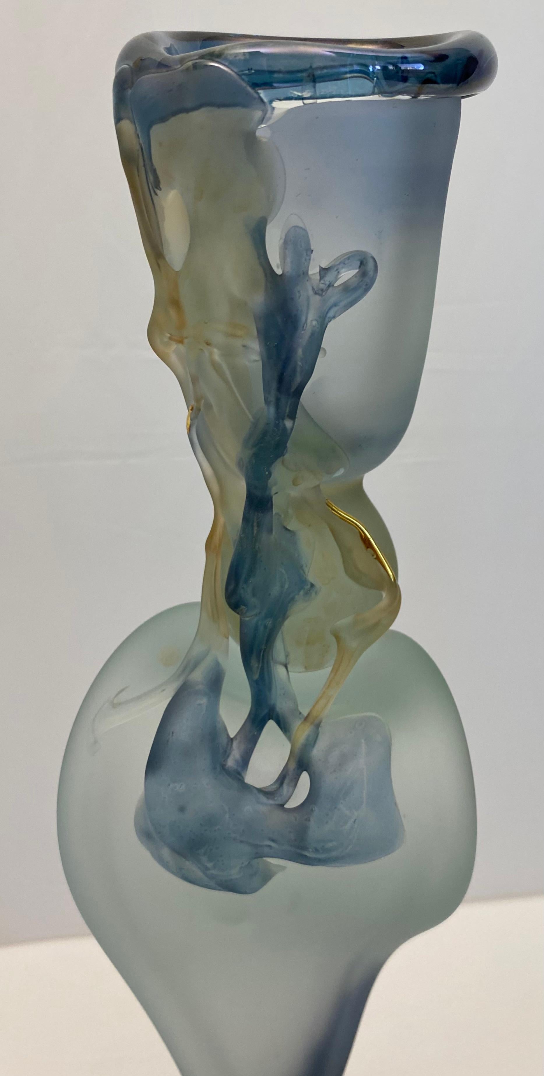 Crystal de Bayel Bacchus Erte Elite Etched Art Glass Trumpet Vase For Sale 1