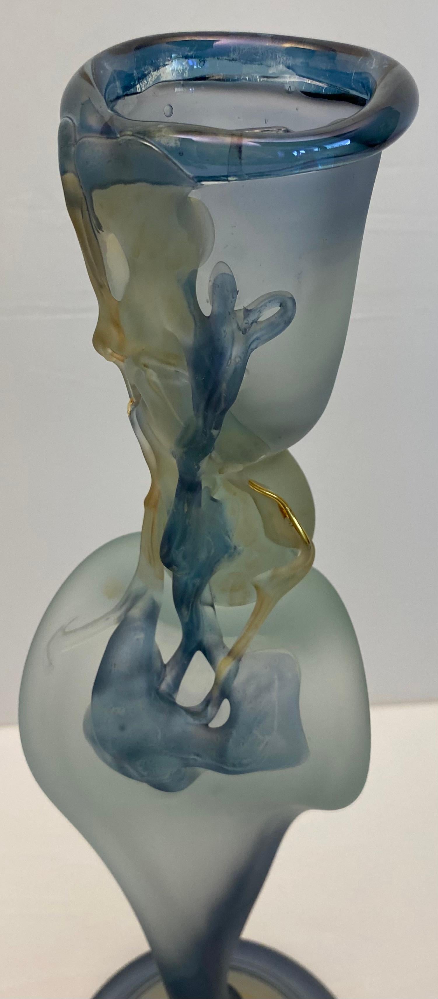 Crystal de Bayel Bacchus Erte Elite Etched Art Glass Trumpet Vase For Sale 2