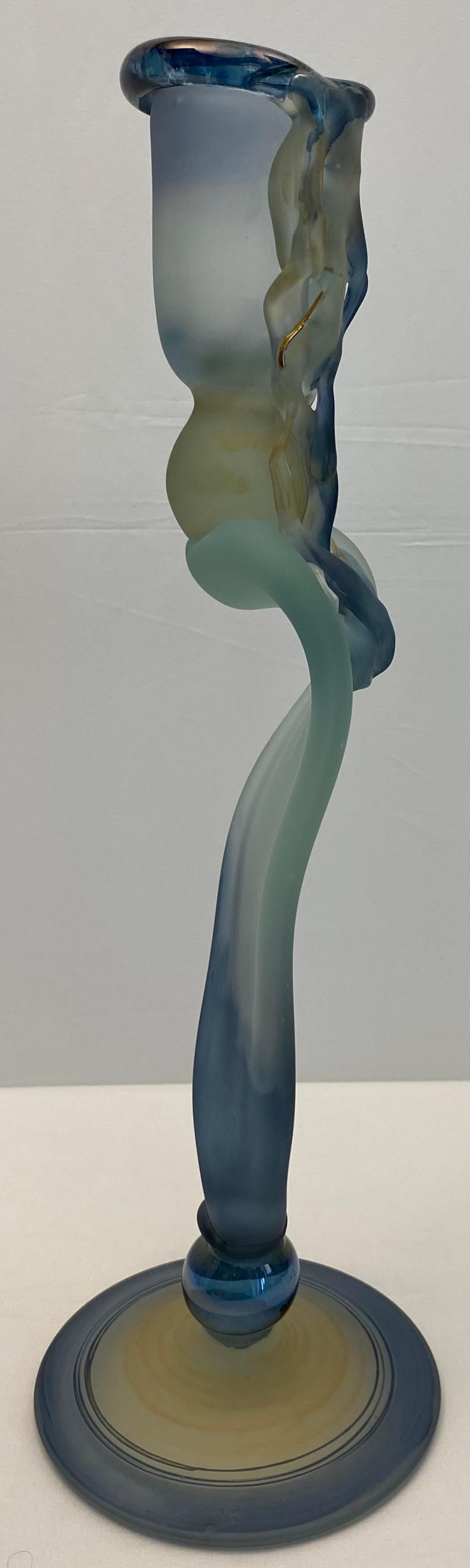 Crystal de Bayel Bacchus Erte Elite Etched Art Glass Trumpet Vase For Sale 3