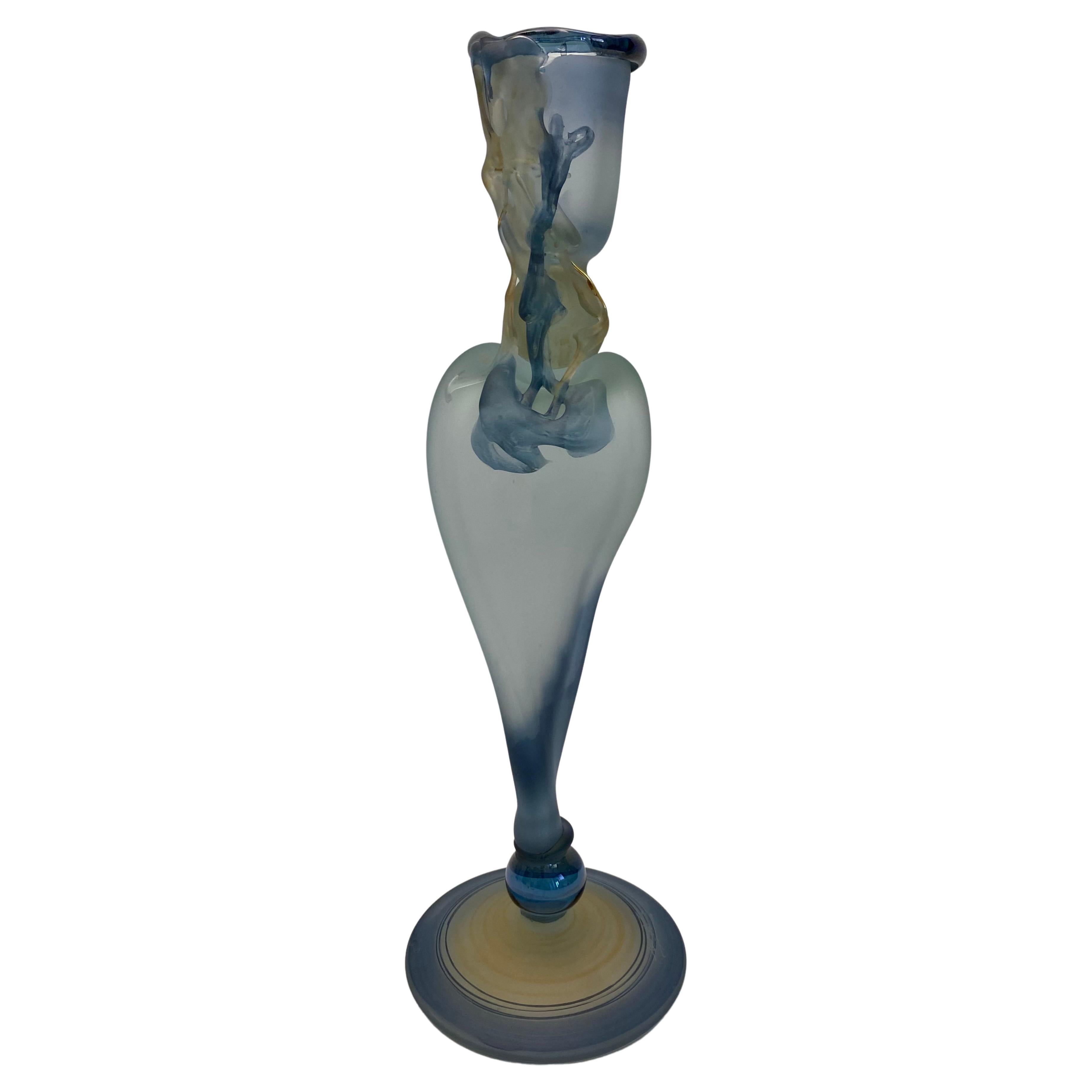 Crystal de Bayel Bacchus Erte Elite Etched Art Glass Trumpet Vase For Sale