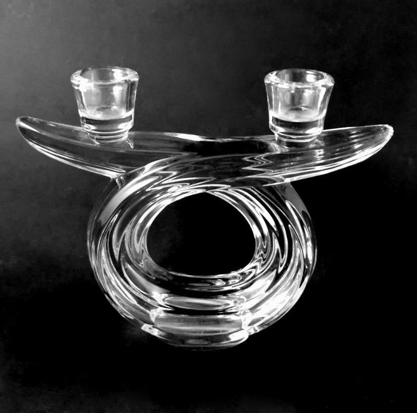 Art Deco Crystal De Vannes Style French Crystal Candlestick For Sale