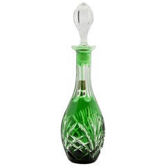 Crystal Decanter by Nachtmann, Germany, Green Cut to Clear, Palmette & Hatching