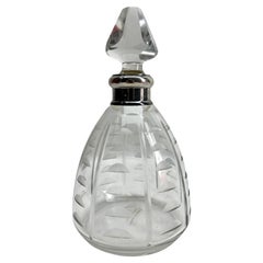 Crystal Decanter faceted silver mount with 8 Schot Glasses 1950s