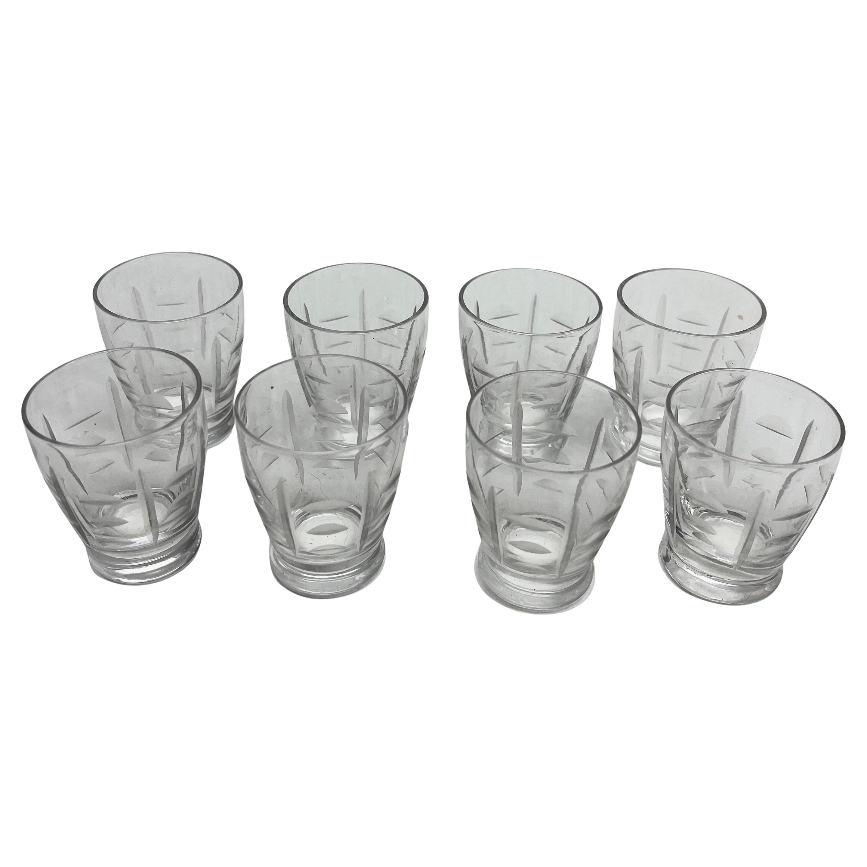 Decantador de cristal con montura de plata facetada y 8 copas Schot Años 50 Cristal en venta