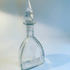 Crystal Decanter with Etched Crown and Faceted Stopper